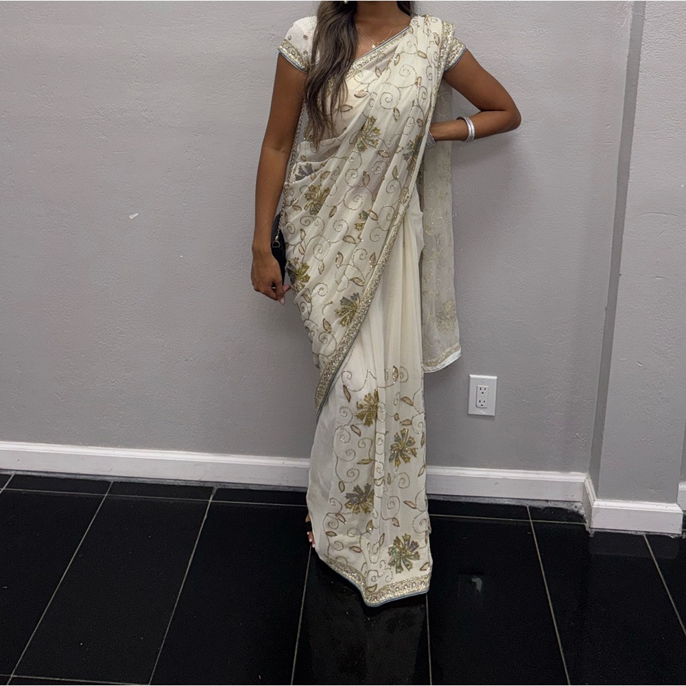 Beautiful white and blue saree